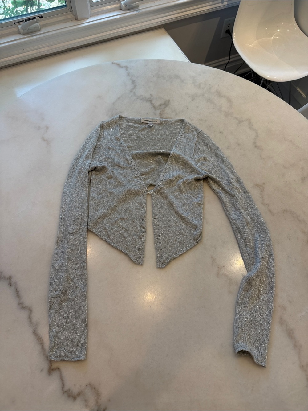 Urban Outfitters Silver Metallic Cropped Cardigan